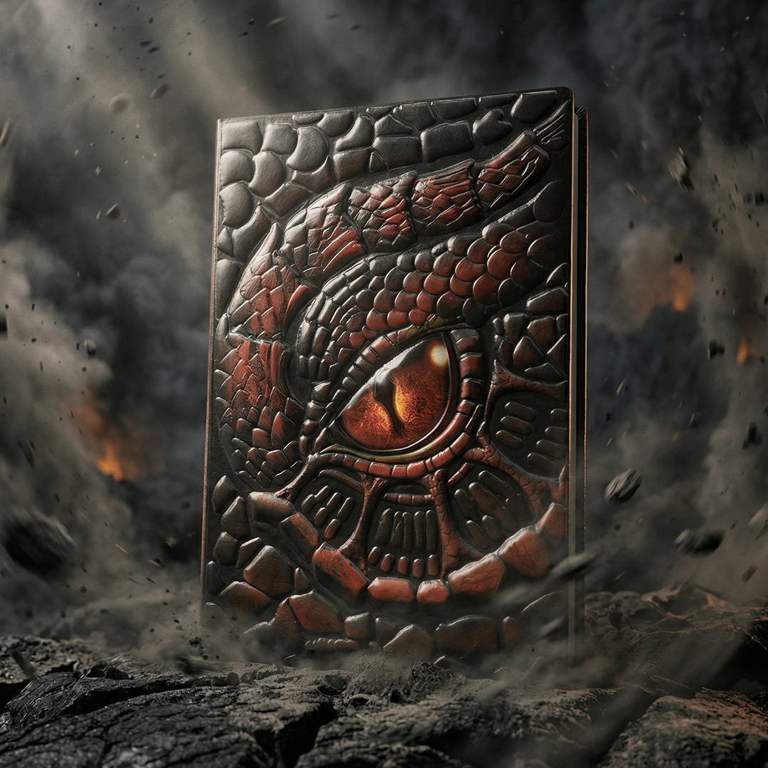 Abyssal Gaze – Fiery Turtle Eye Red 3D Embossed Vintage Leather Journal Notebook with Golden Diamond Ball Pen (Limited Edition)