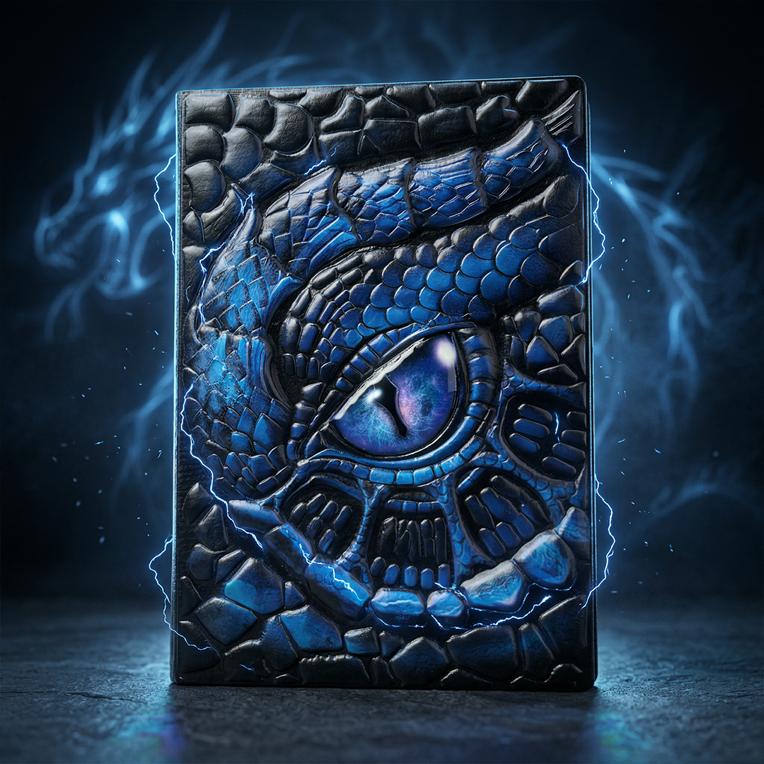 Abyssal Gaze – Icy Turtle Eye Blue 3D Embossed Vintage Leather Journal Notebook with Golden Diamond Ball Pen (Limited Edition)