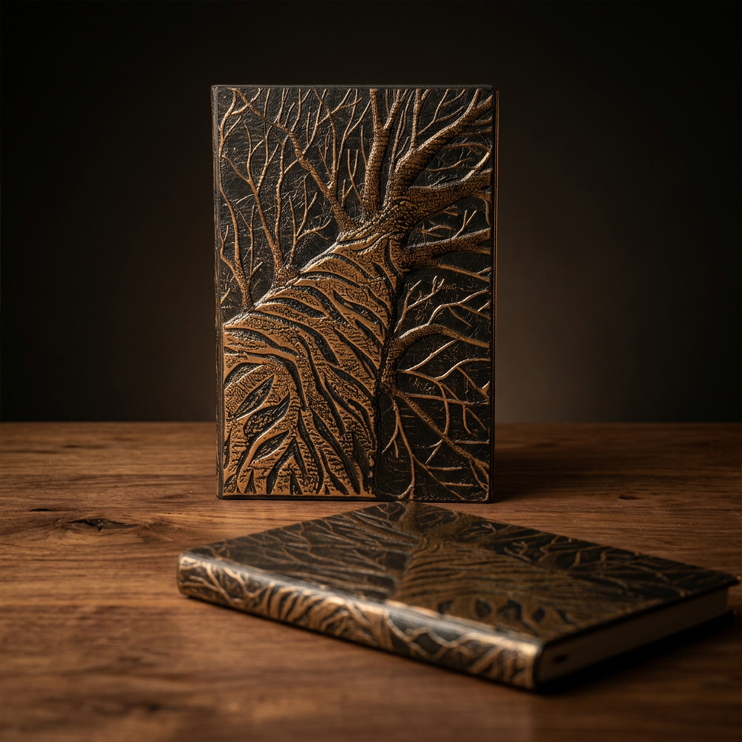 Tree Arbor – Crimson Root Edition 3D Embossed Vintage Leather Journal Notebook with Golden Diamond Ball Pen (Limited Edition)