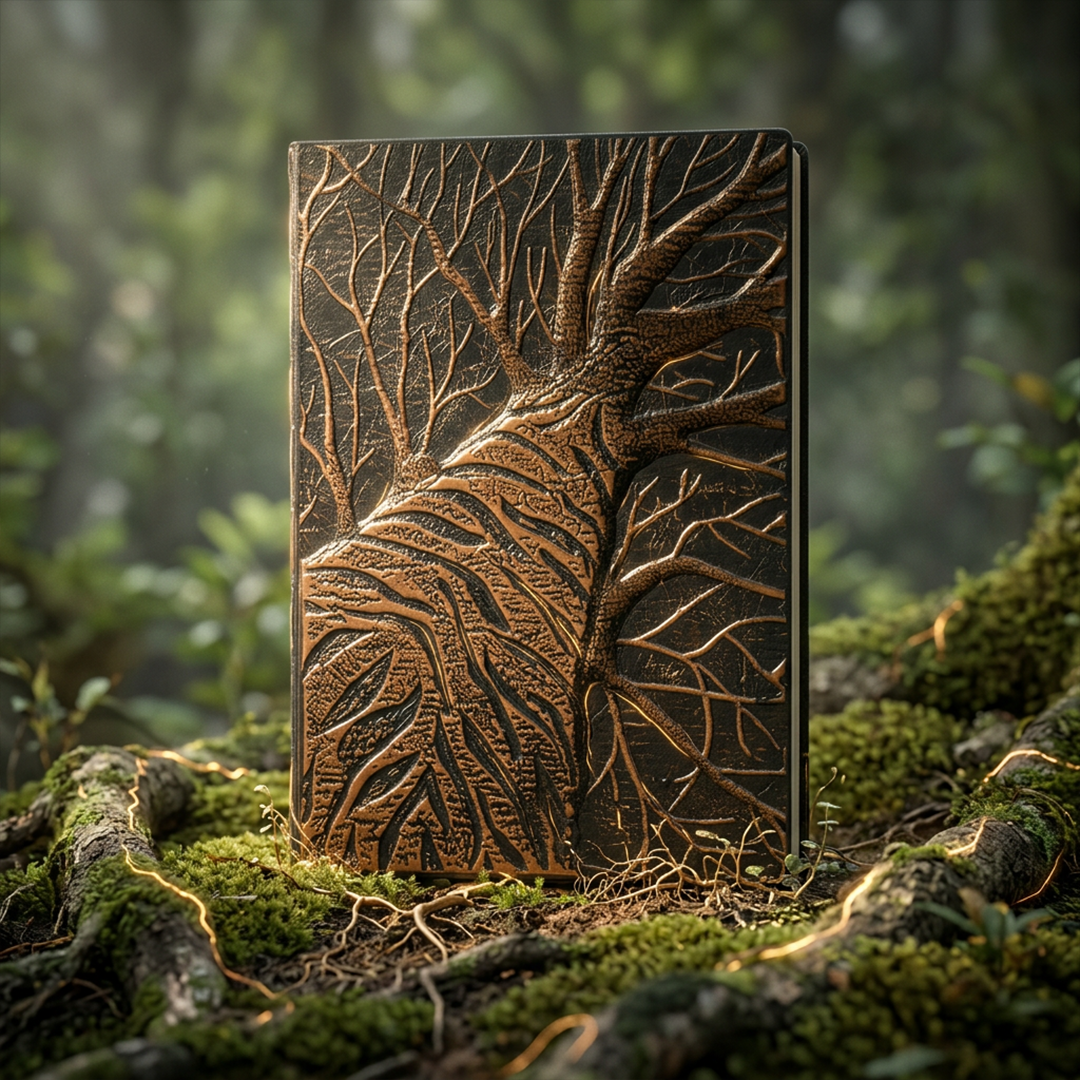 Tree Arbor – Crimson Root Edition 3D Embossed Vintage Leather Journal Notebook with Golden Diamond Ball Pen (Limited Edition)