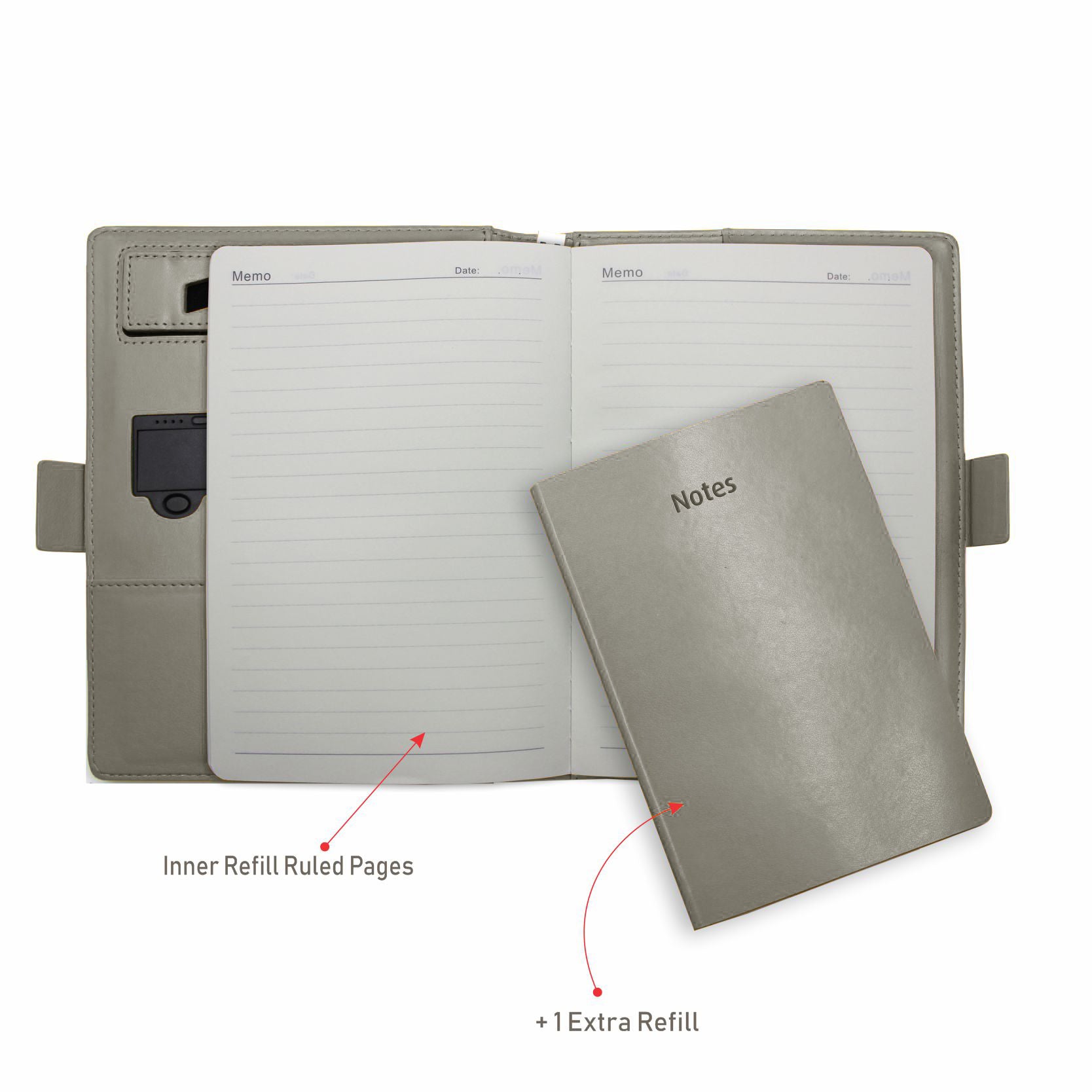 Next Gen - Smart Wireless Charging 8000 mAh Powerbank Notebook with 16 GB Pendrive - (Free Name Personalisation) - Grey