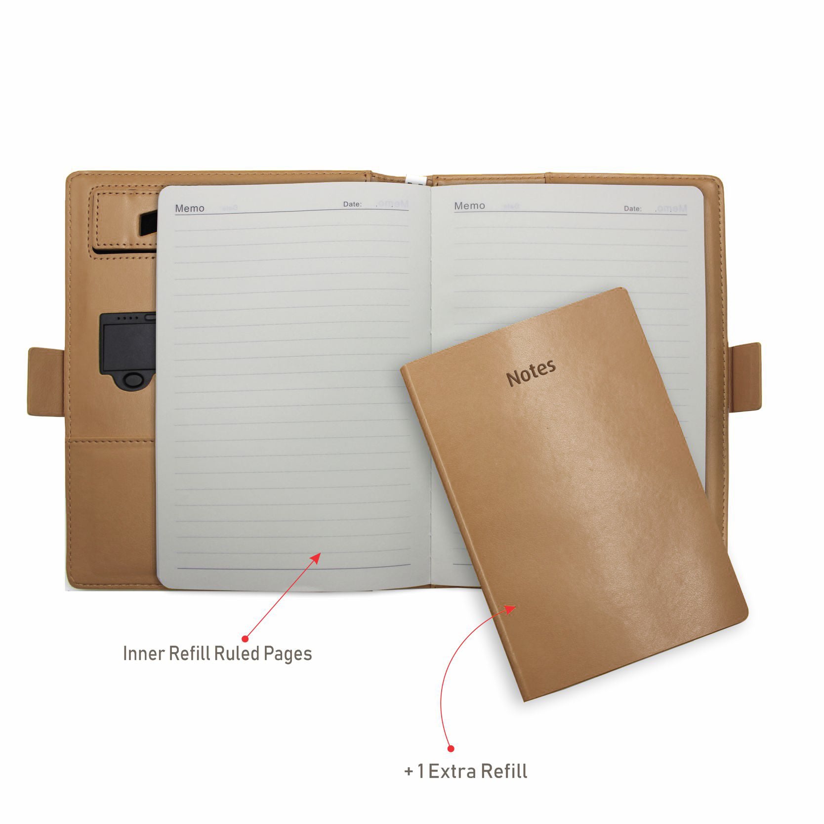 Next Gen - Smart Wireless Charging 8000 mAh Powerbank Notebook with 16 GB Pendrive - (Free Name Personalisation) - Tan