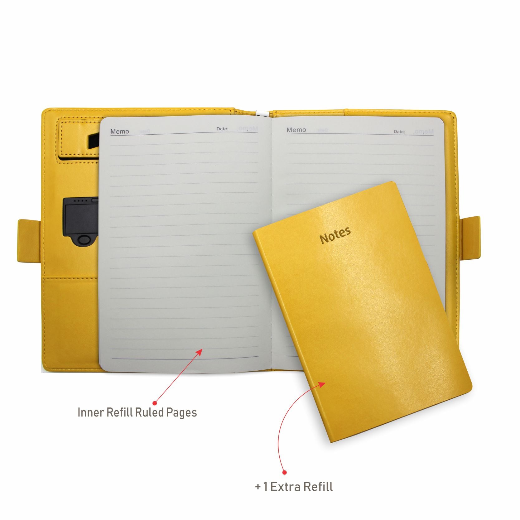 Next Gen - Smart Wireless Charging 8000 mAh Powerbank Notebook with 16 GB Pendrive - (Free Name Personalisation) - Mustard Yellow