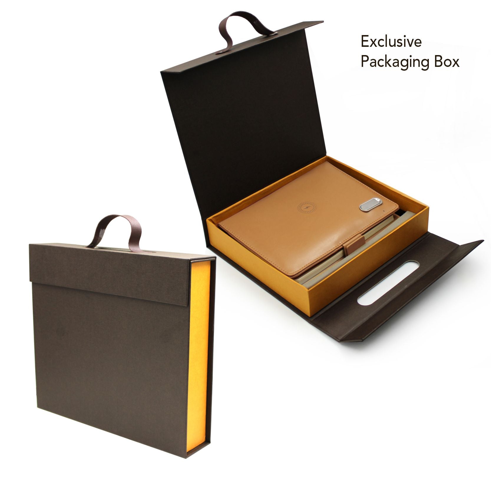 Next Gen - Smart Wireless Charging 8000 mAh Powerbank Notebook with 16 GB Pendrive - (Free Name Personalisation) - Tan