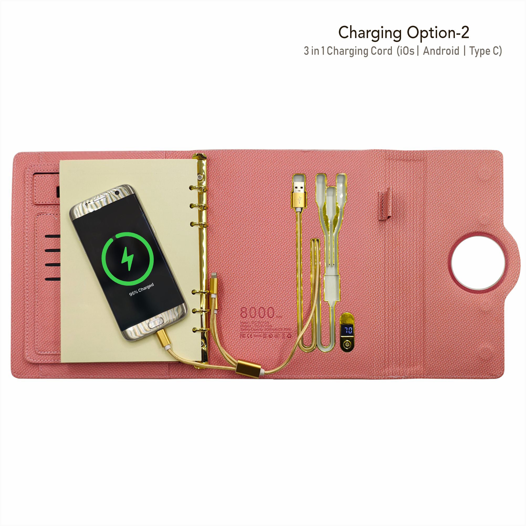 Sparq Smart Wireless Charging 8000 mAh Powerbank Notebook (Free Name Personalisation) - Pink
