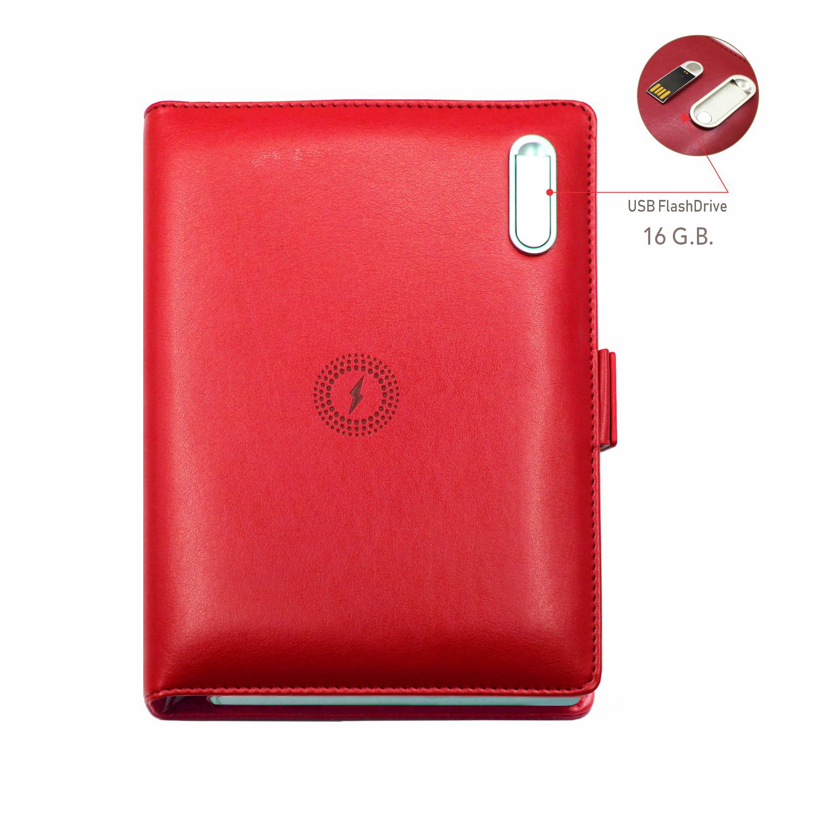 Next Gen - Smart Wireless Charging 8000 mAh Powerbank Notebook with 16 GB Pendrive - (Free Name Personalisation) - Red