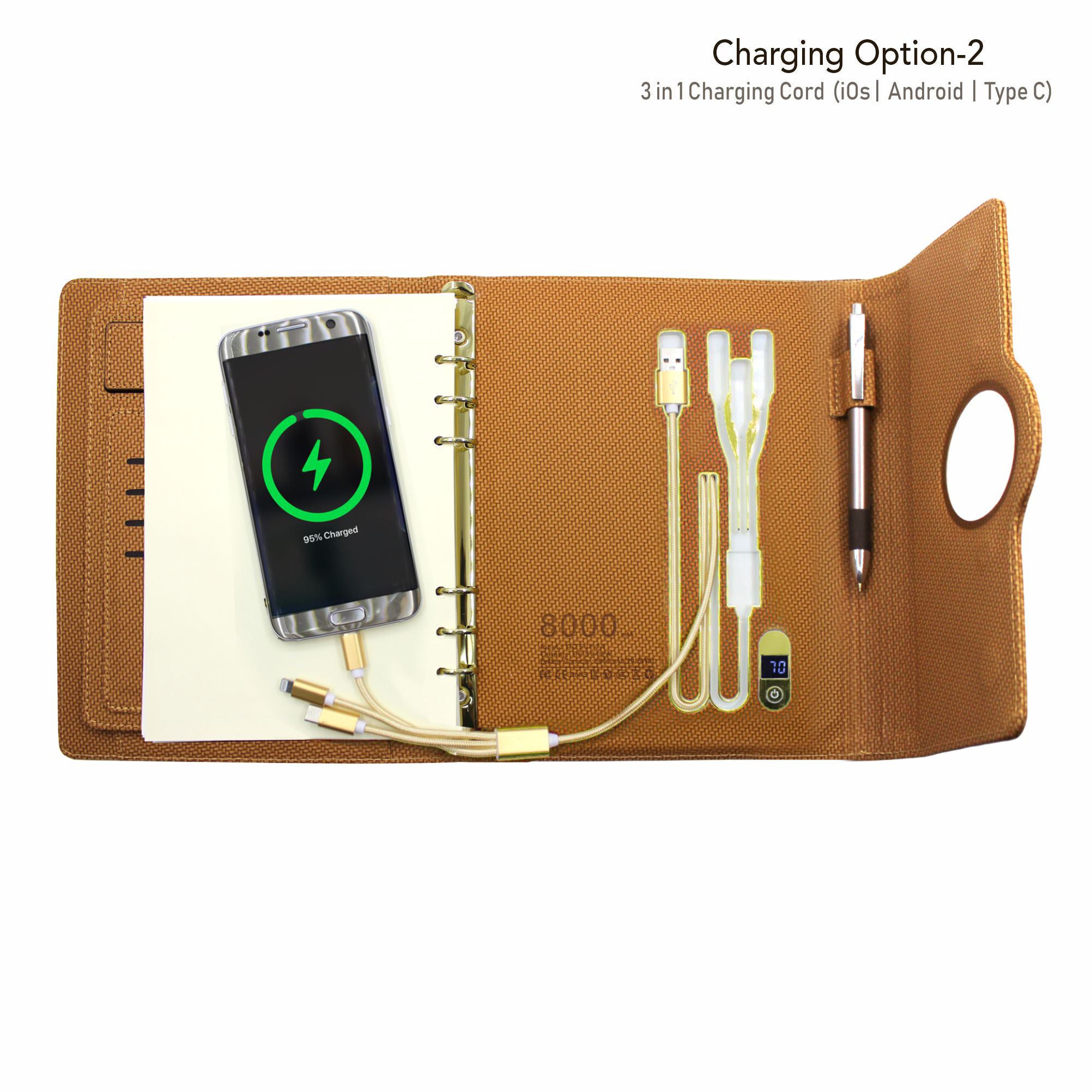 Sparq Smart Wireless Charging 8000 mAh Powerbank Notebook (Free Name Personalisation) - Tan