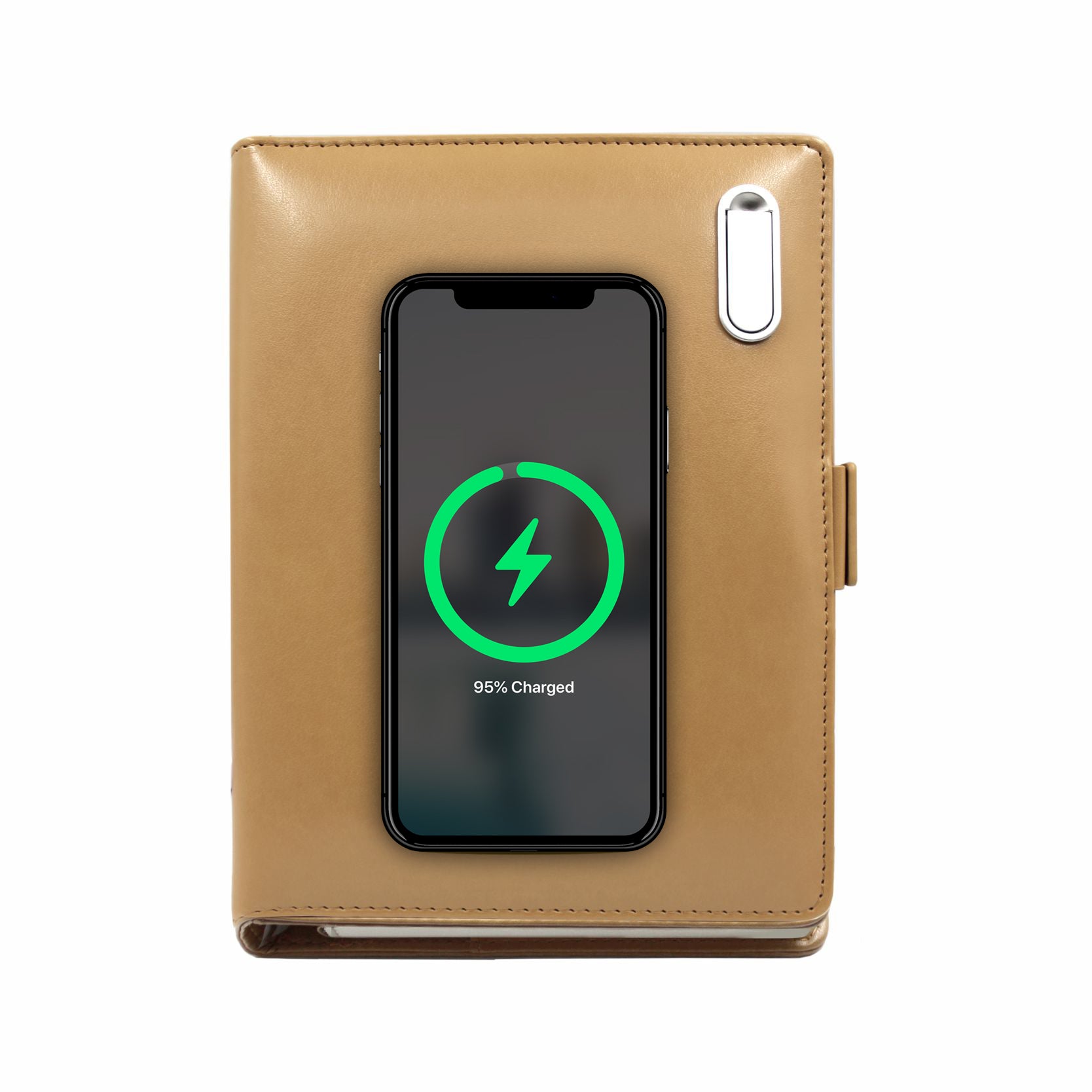 Next Gen - Smart Wireless Charging 8000 mAh Powerbank Notebook with 16 GB Pendrive - (Free Name Personalisation) - Tan
