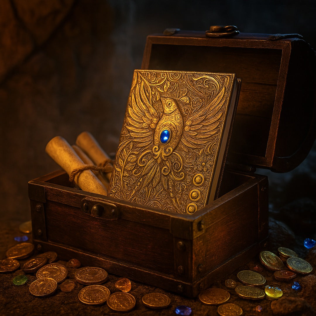 Eagle Bronze Celestial Phoenix 3D Embossed Vintage Leather Journal Notebook with Golden Diamond Ball Pen (Limited Edition)