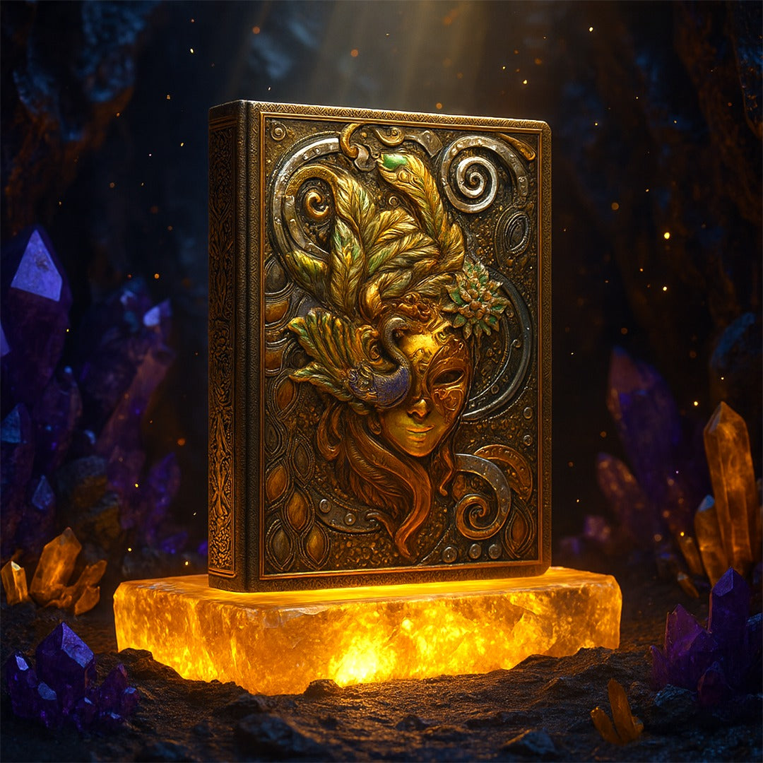 Colorful Queen Enchanted Masquerade 3D Embossed Vintage Leather Journal Notebook with Golden Diamond Ball Pen (Limited Edition)