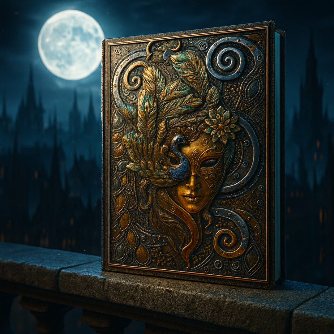 Colorful Queen Enchanted Masquerade 3D Embossed Vintage Leather Journal Notebook with Golden Diamond Ball Pen (Limited Edition)