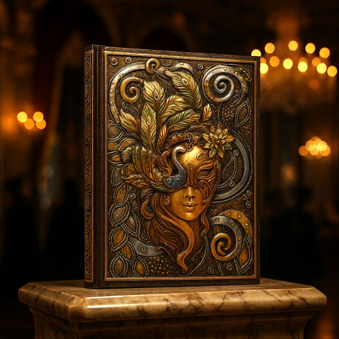 Colorful Queen Enchanted Masquerade 3D Embossed Vintage Leather Journal Notebook with Golden Diamond Ball Pen (Limited Edition)