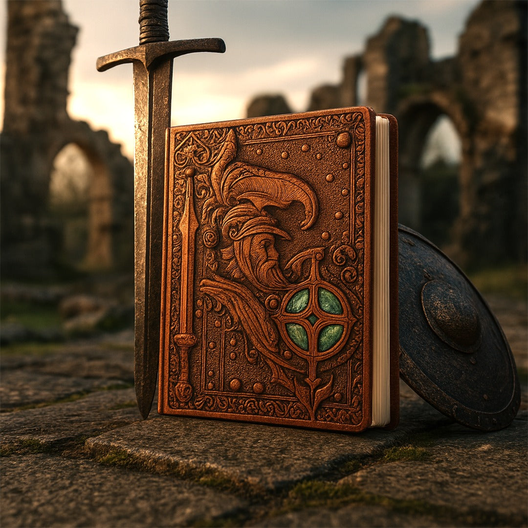 Pirates Red Copper Eternal Guardian – Knight’s Legacy 3D Embossed Vintage Leather Journal Notebook with with Rose Gold Diamond Ball Pen (Limited Edition)