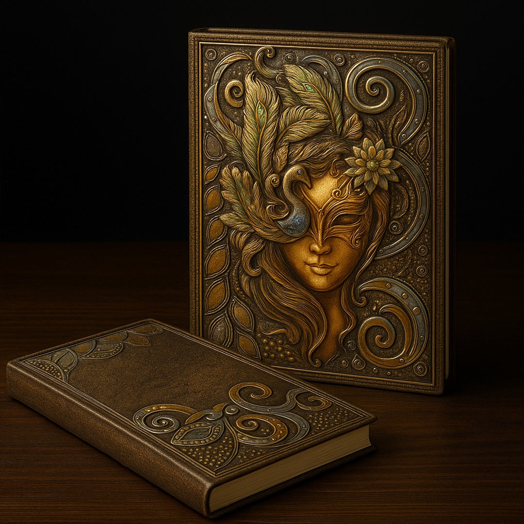 Colorful Queen Enchanted Masquerade 3D Embossed Vintage Leather Journal Notebook with Golden Diamond Ball Pen (Limited Edition)