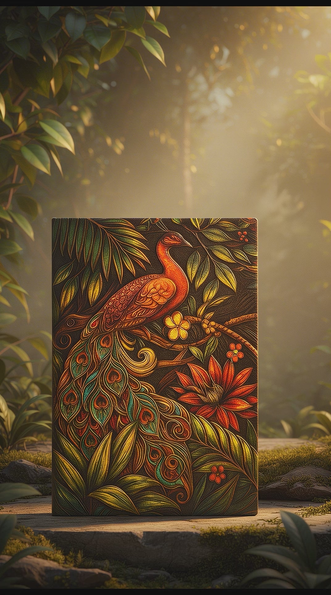 Majestic Plumage Colorful Peacock 3D Embossed Vintage Leather Journal Notebook with Rose Gold Diamond Ball Pen (Limited Edition)